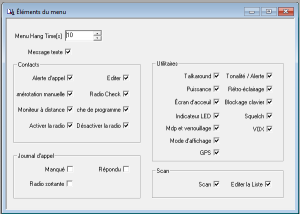 Éléments du menu