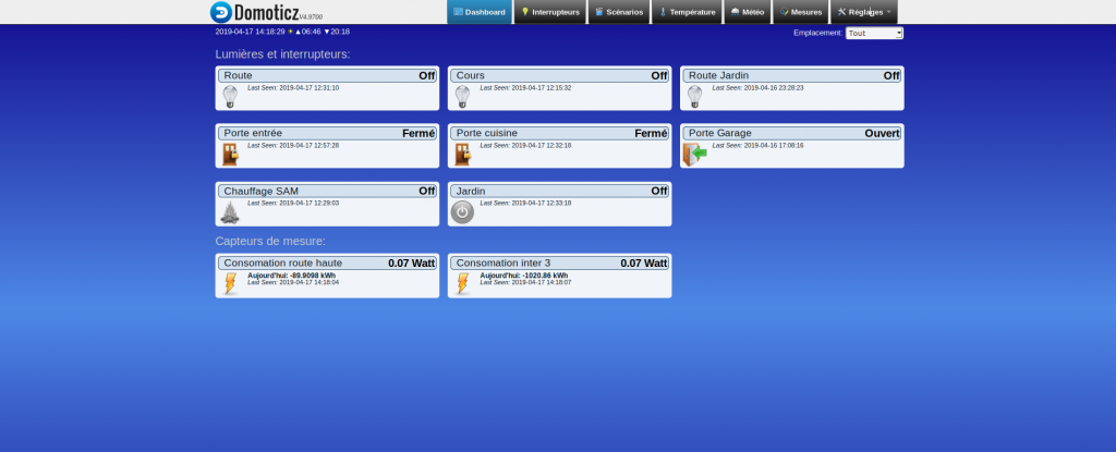 Le dashboard de domoticz Le dashboard de domoticz