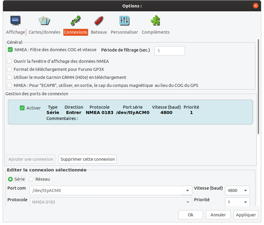 Appel au pourt USB /dev/ttyACM0 Appel au pourt USB /dev/ttyACM0