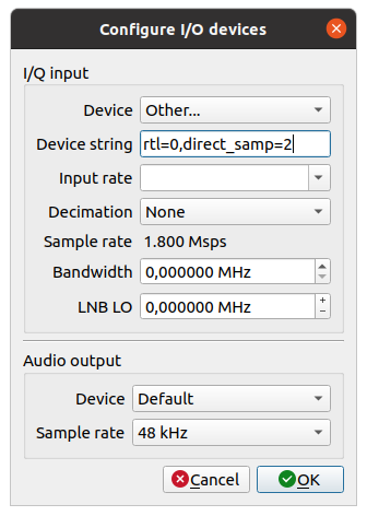 Configuration pour réception HF Configuration pour réception HF
