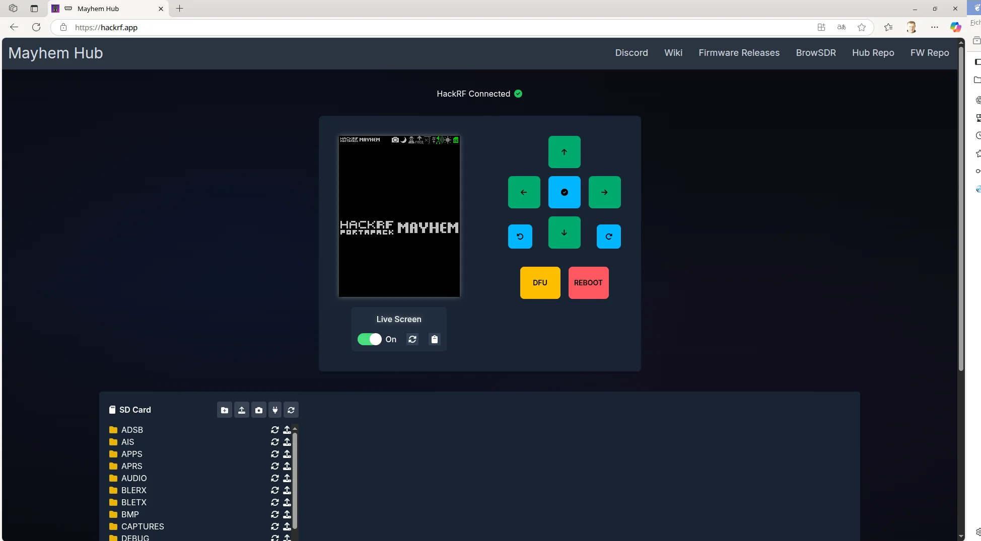 Mayhem Hub : capture de l'interface web (2)