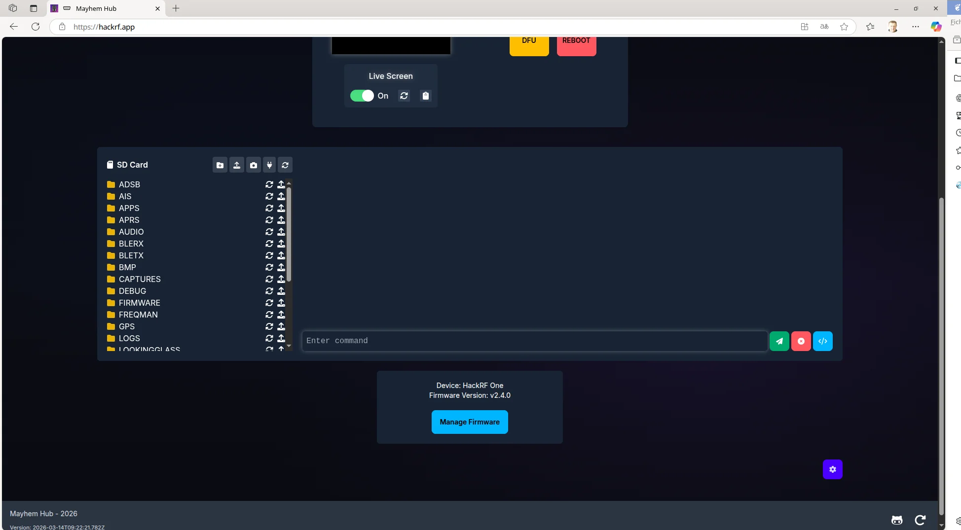 Mayhem Hub : capture de l'interface web (3)