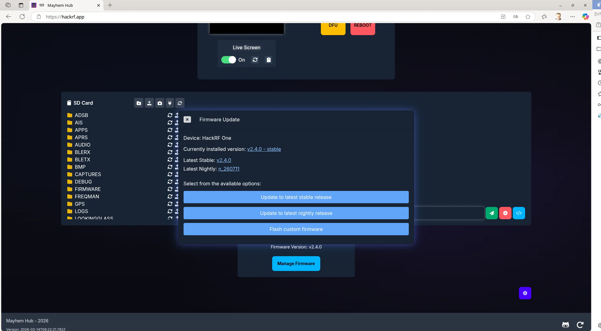 Mayhem Hub : capture de l'interface web (4)